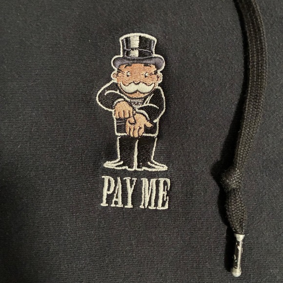 MONOPOLY Brand Rags to Riches Hoodie Mens X-Large Black "Pay Me" Graphic - Picture 5 of 7